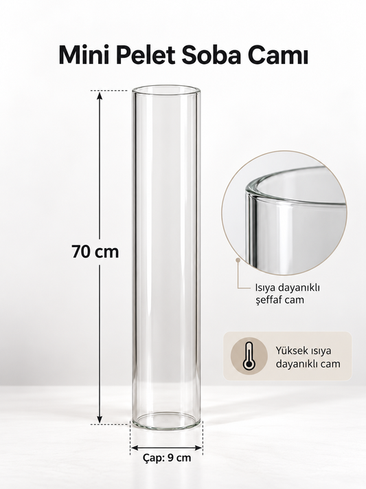 ZERON Mini Pelet Sobası Isıya Dayanıklı Cam – 70 cm x 9 cm