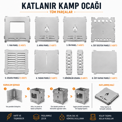 Katlanır Kamp Ocağı – Paslanmaz Çelik, Taşınabilir