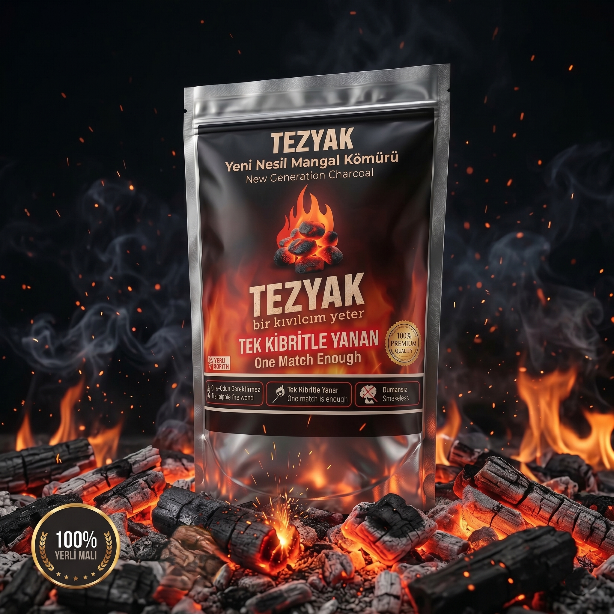 Tezyak Tek Kibritle Yanan Doğal Mangal Kömür